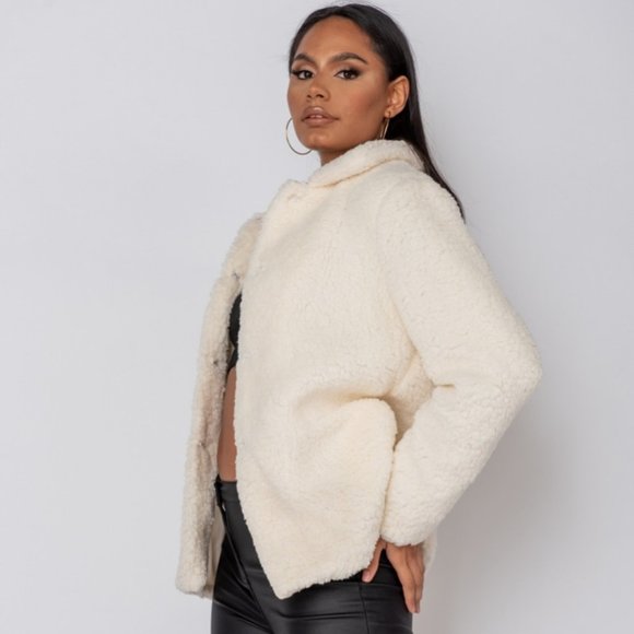 Long Sleeve Collared Teddy Bear Fur Jacket - Picture 7 of 12